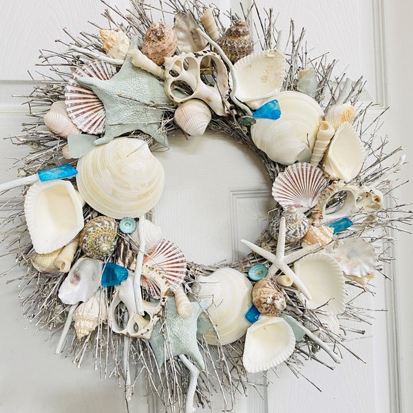 By The Sea Wreath 19'', Beach Decor, Seashell Wreath ***Free Shipping***