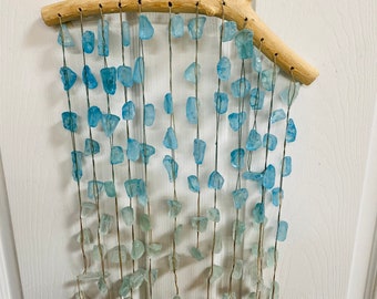 Ombre Blue Sea Glass & Driftwood Sun Catcher