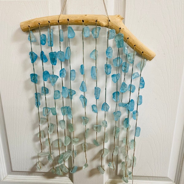 Ombre Blue Sea Glass & Driftwood Sun Catcher