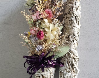 9 Inch White Sage Smudge Stick, Set Of 2, Sage Stick, Decorative White Sage Smudge Stick With Dried Florals. *** Free Shipping ***