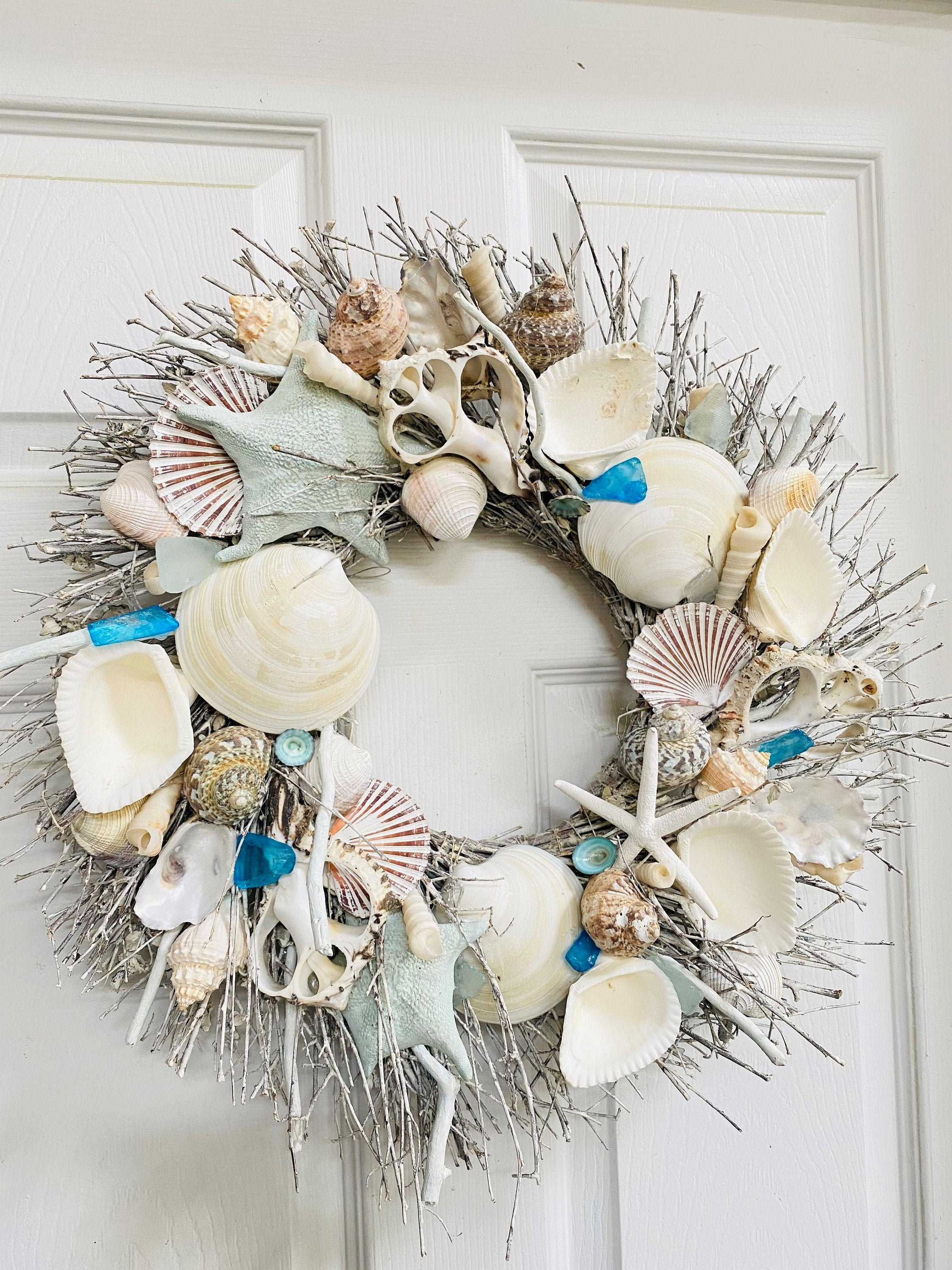 By the Sea Wreath 19'', Beach Decor, Seashell Wreath ***free