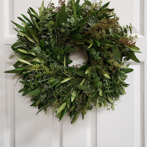 Eucalyptus Olive & Rosemary Wreath, Fresh Greenery Wreath, Fragrant Wreath