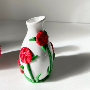 Red flower vase/ Small ceramic/ Flower bud vase/ Ceramic gift/ Boho home decor/ Whimsical home/ Colorful vase/ Colorful Ceramic image 2