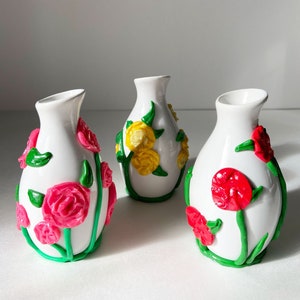 Red flower vase/ Small ceramic/ Flower bud vase/ Ceramic gift/ Boho home decor/ Whimsical home/ Colorful vase/ Colorful Ceramic image 1