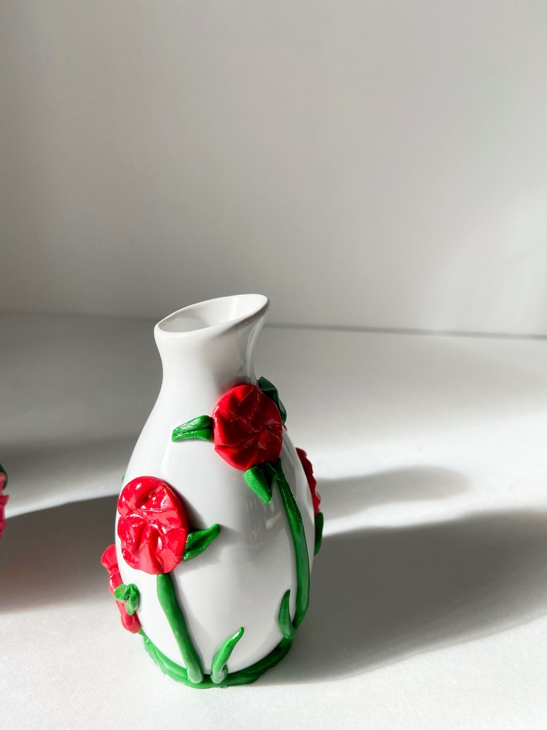 Red flower vase/ Small ceramic/ Flower bud vase/ Ceramic gift/ Boho home decor/ Whimsical home/ Colorful vase/ Colorful Ceramic image 2