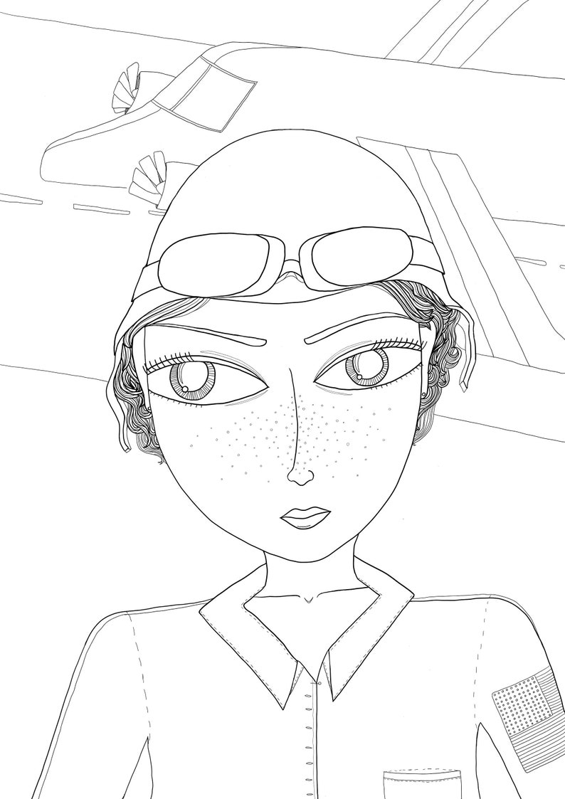 Amelia Earhart Coloring Page Women's History Etsy Canada