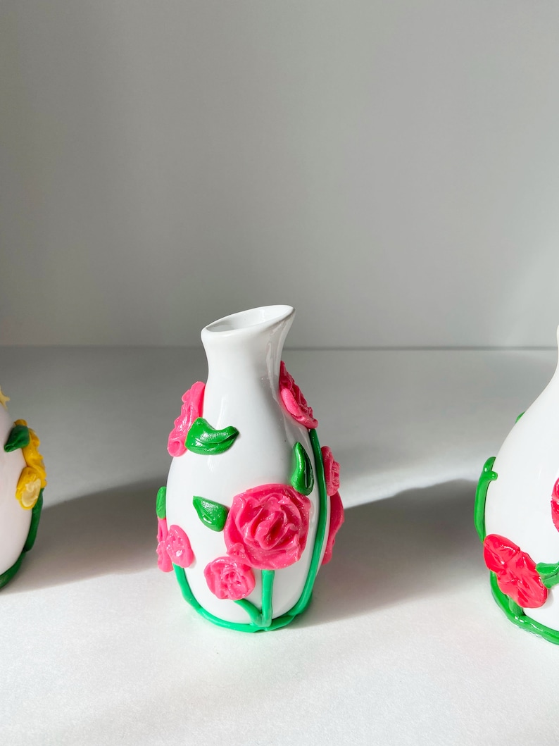 Red flower vase/ Small ceramic/ Flower bud vase/ Ceramic gift/ Boho home decor/ Whimsical home/ Colorful vase/ Colorful Ceramic image 4