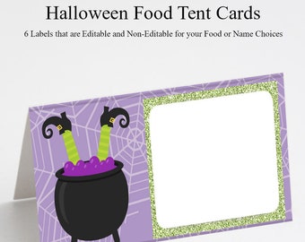 Halloween Food Tents, Halloween Food Tent Cards, Halloween Party Labels, Halloween Place Cards