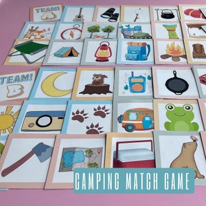 Jogo de memória para impressão de acampamento, atividade divertida de acampamento, atividade de grupo ao ar livre, cartões de memória imprimíveis, jogo divertido de acampamento, crianças de acampamento