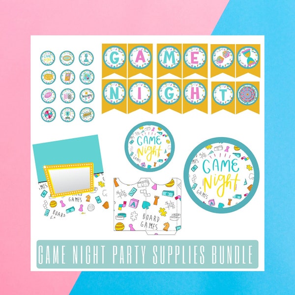 Game Night Party Decorations, Printable Game Night Bundle, Game Theme Party Supplies, Game Night Printables, Game Night Decoration Set