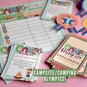 Camping Olympics Printable Cards, Scorecards and Medals, Family-Friendly Campsite Games, Backyard Camping Olympics Game, Camping Activity