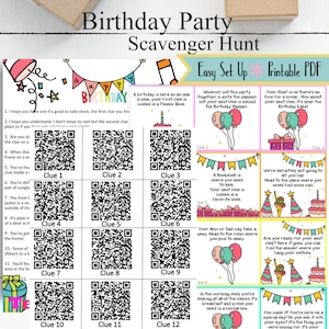 Birthday Scavenger Hunt Game with QR Codes (Printable PDF)