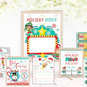 Christmas Movie Party, Christmas Movie Kit, Christmas Activities for Kids, Christmas Movie Printable