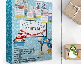 Winterspiele Aktivitätenpaket für Kinder: Bingo, Puzzles, Schnitzeljagd (Digitaler Download)