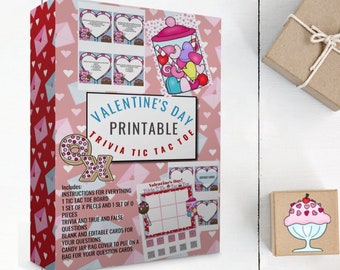 Printable Valentines Day Tic Tac Toe, Valentines Day Games for Kids, Valentines Day Trivia Game Questions with Multiple Choice for Kids