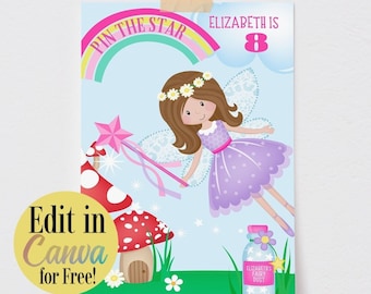 Editable and Printable Pin the Star on the Fairy Wand, Personalized Fairy Birthday Game, Fairy Princess Party Game, Fairy Party Activity