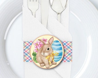 Printable Easter Napkin Wraps with Bunny Tags, Easter Silverware Wrapper, Easter Napkin Wrapper, Bunny Napkin Rings, Bunny Napkin Wrapper