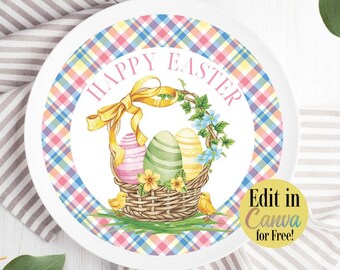 Happy Easter Printable Plate Labels, Happy Easter Editable Plate Label, Happy Easter 8 inch Plate Centerpiece Label, Charger Plate Label