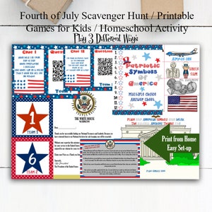 4th of July Scavenger Hunt, 4th of July Trivia, Patriotic Kids Games image 2