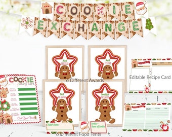 Weihnachtsplätzchen-Austausch Party Printables: Tags, Auszeichnungen, Rezeptkarten (PDF)