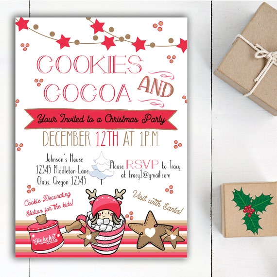 Cookies and Cocoa / Cookies and Cocoa Invitation / Cookies and Cocoa with Santa Invitation / Cookies and Cocoa Birthday / Winter Birthday Il_570xn