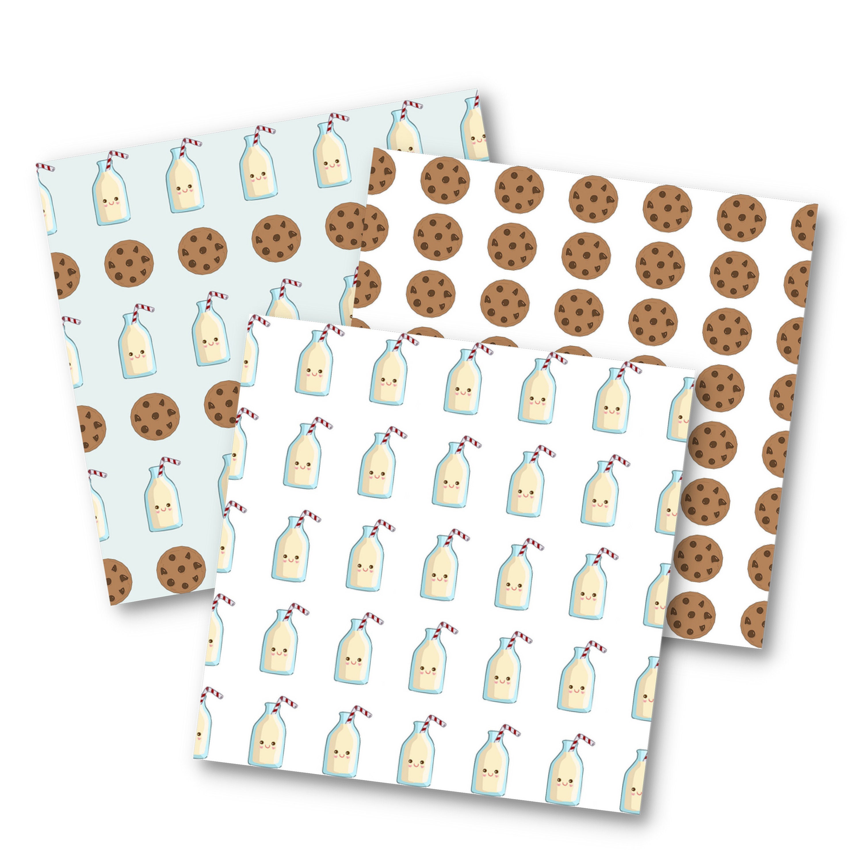 Milk and Cookies Digital Paper Pack, Chocolate Chip Cookie Paper