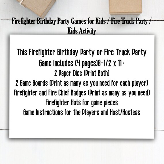 Firefighter Birthday Game Fire Truck Party Game Fire Truck Etsy