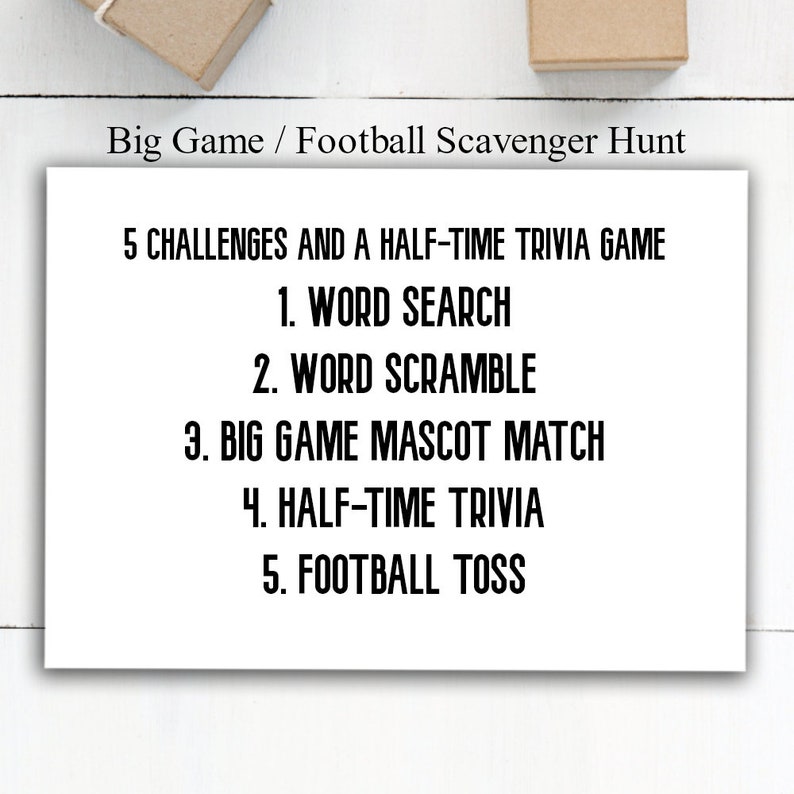Football Scavenger Hunt, Sports Birthday Party Games, Football Theme Treasure Hunt image 5