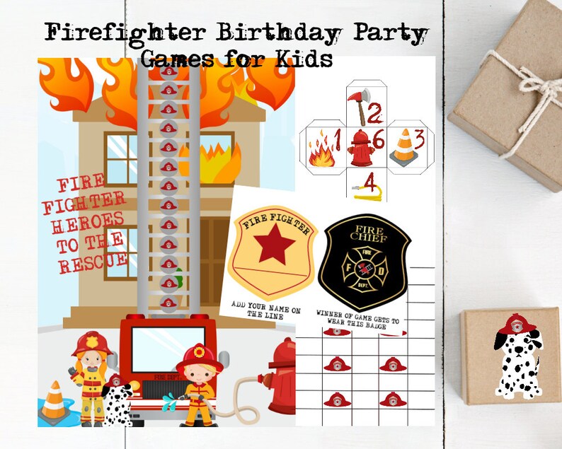 Firefighter Birthday Game / Fire Truck Party Game / Fire Truck Etsy