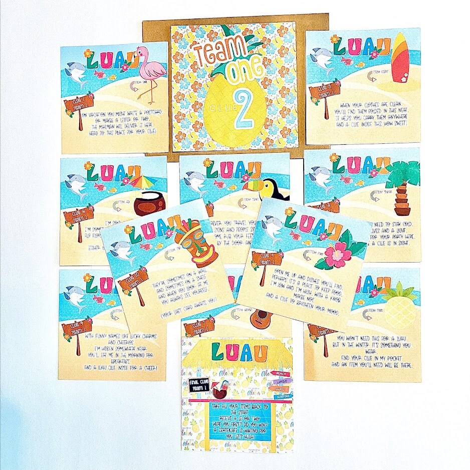 Luau Scavenger Hunt Clues, Scavenger Hunt for Luau Party, Tropical