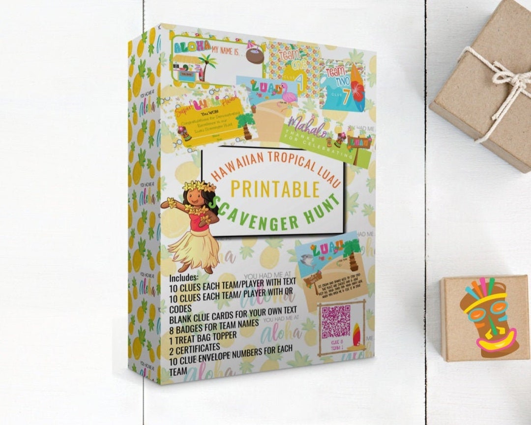 Luau Scavenger Hunt Clues, Scavenger Hunt for Luau Party, Tropical