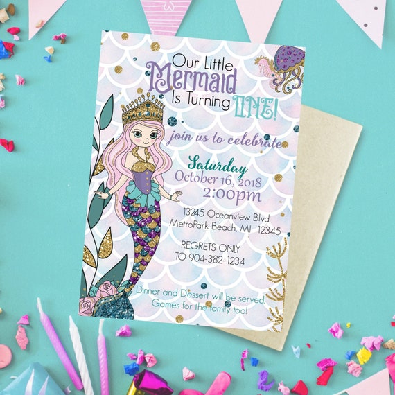 Mermaid Birthday Party Invitation, Under the Sea Invitation, Mermaid Party Invitation Il_570xn