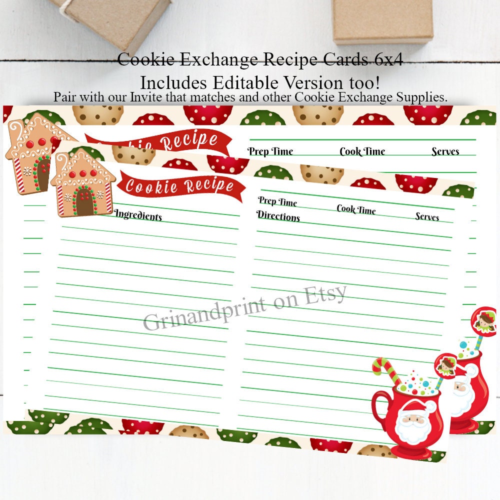 Christmas Cookie Exchange Recipe Card / Cookie Swap Recipe Card / Cookie  Exchange Recipe Cards / Cookie Exchange / Cookie Swap / Christmas Throughout Cookie Exchange Recipe Card Template