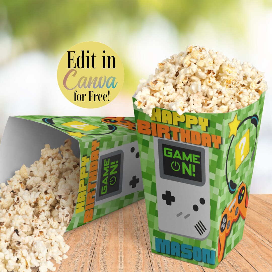 Gamer Popcorn Box for a Gamer or Videogame Birthday Party, Videogame