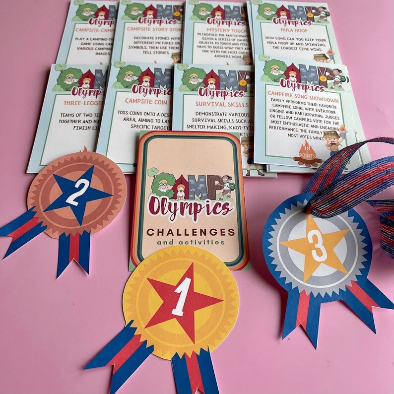 Camp Ribbon Camping Olympics Printable Cards, Family Campsite Games (PDF) - Etsy