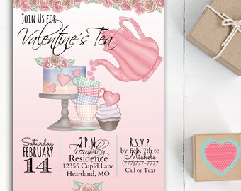Tea Party Invites, Tea Party Birthday, Valentines Day Tea Party Invitation