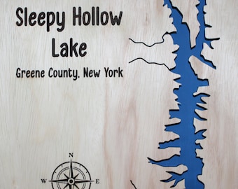 Custom Wood Lake Cutout Map with Blue LED Back Lighting