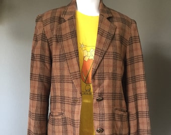Plaid Chocolate Brownie  Jacket / Vintage Check Jacket with an Awesome Tag / Preppy Fashion
