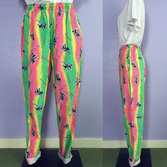 80's Vintage /muscle Body Builder Weight Lifting Pants / Parachute Pants /  Surf Skater Tie-dye Neon Colorful / Beach Hawaii Ninja Gecko -  Israel