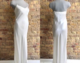 1930's-style Bias Cut Silk Satin Slip in White