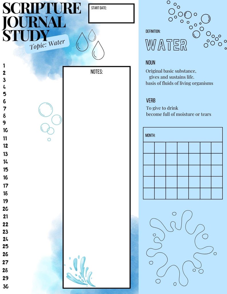 Grid Scripture Journal Water-scripture Journal Study/bible Topical Study/ Faith Based ...