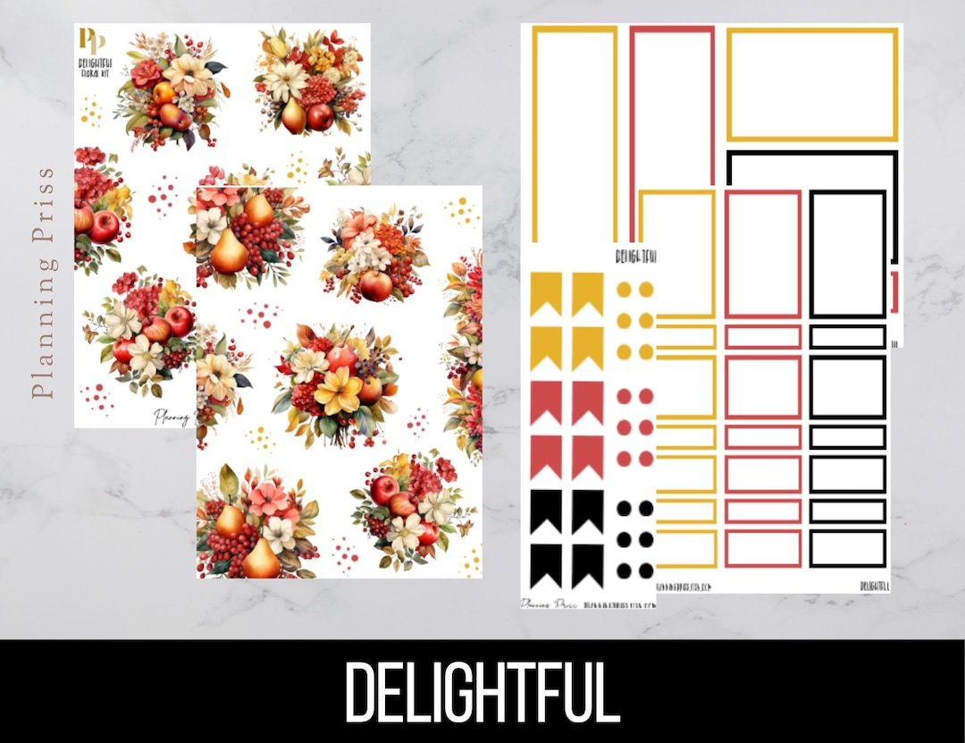Delightful Floral Deco Sticker Kit/kiss Cut Stickers - Etsy