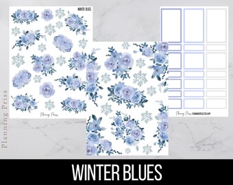 Winter Blues Floral Deco Sticker Kit/ Blue Floral Deco/Kiss cut stickers