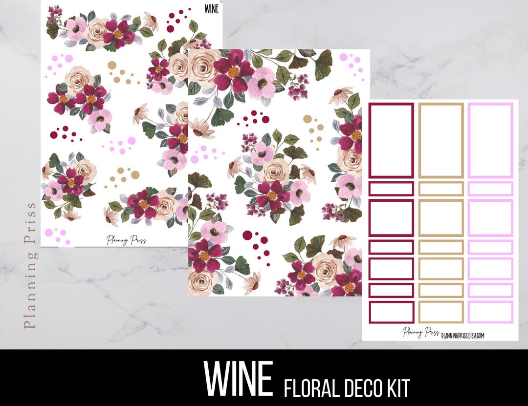 Wine Floral Deco Sticker Kit/ Floral Deco/kiss Cut Stickers - Etsy