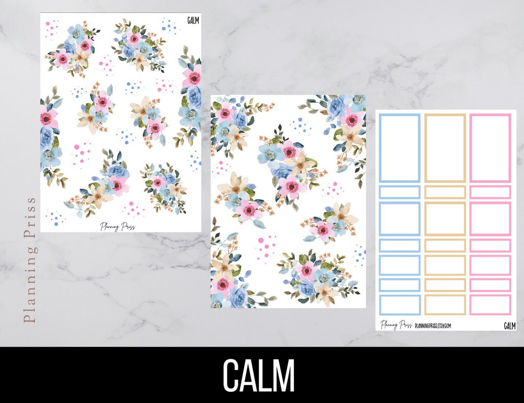 Calm Floral Deco Sticker Kit/ Spring Floral Deco/kiss Cut Stickers - Etsy