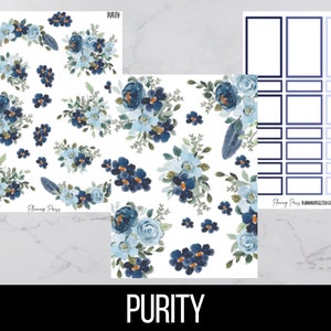 Purity Floral Deco Sticker Kit/ Blue Floral Deco/Kiss cut stickers