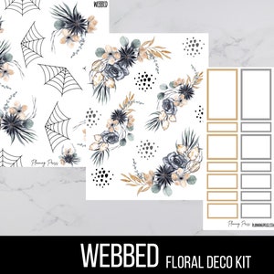 Webbed Floral Deco Sticker Kit/ Black and Gray  Floral Deco/Kiss cut stickers