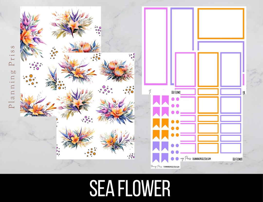 Sea Flower Floral Deco Sticker Kit/kiss Cut Stickers - Etsy