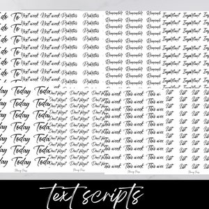 May include: Black and white printable planner stickers with various text phrases including "To do", "Next week", "Priorities", "Remember", "Important", "Today", "Don't forget", "This week", "This wee", and "Last".