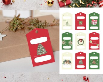 Nordic Christmas Gift Tags, Watercolor Printable (Digital Download)
